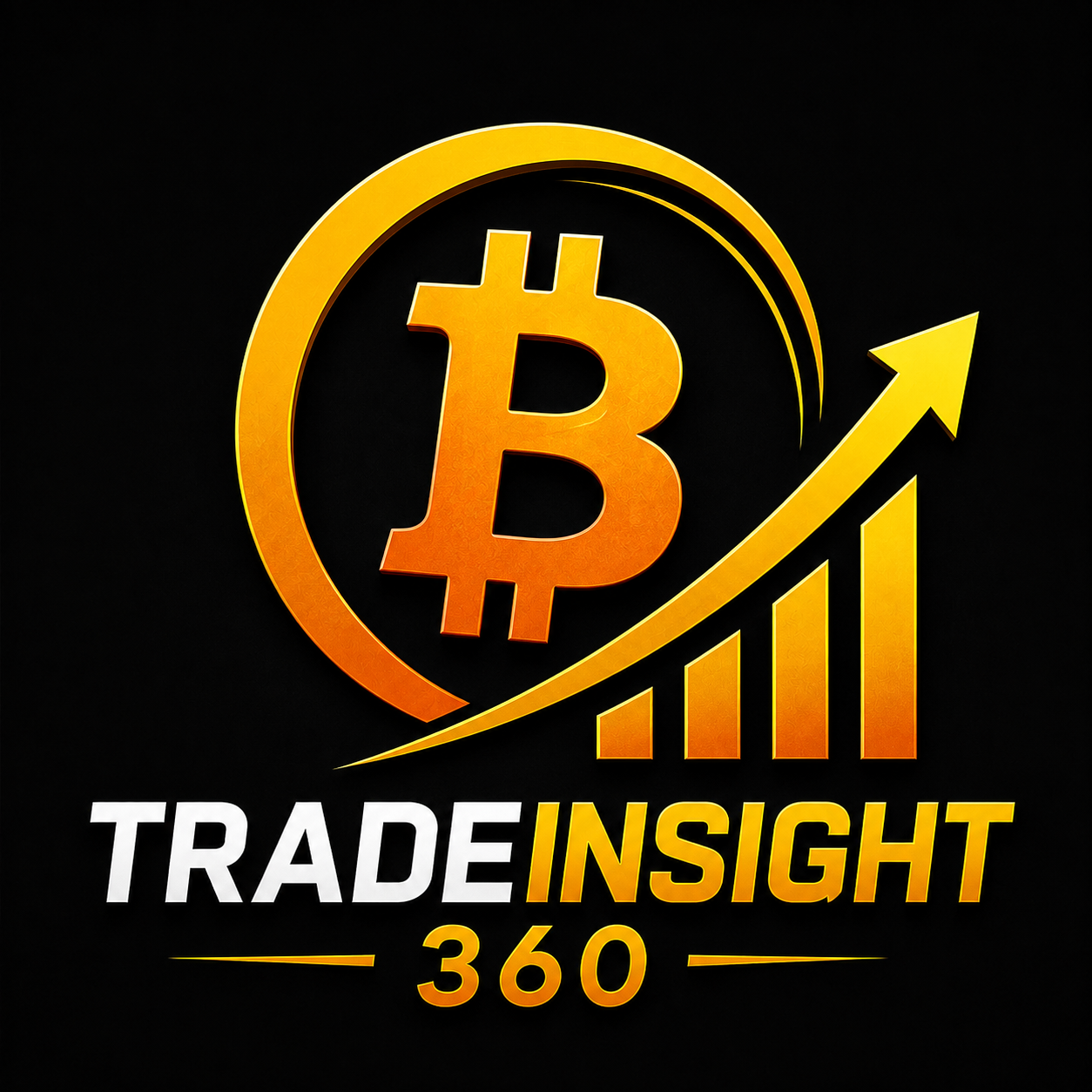 TradeInsight360 crypto trading logo with Bitcoin and market growth chart